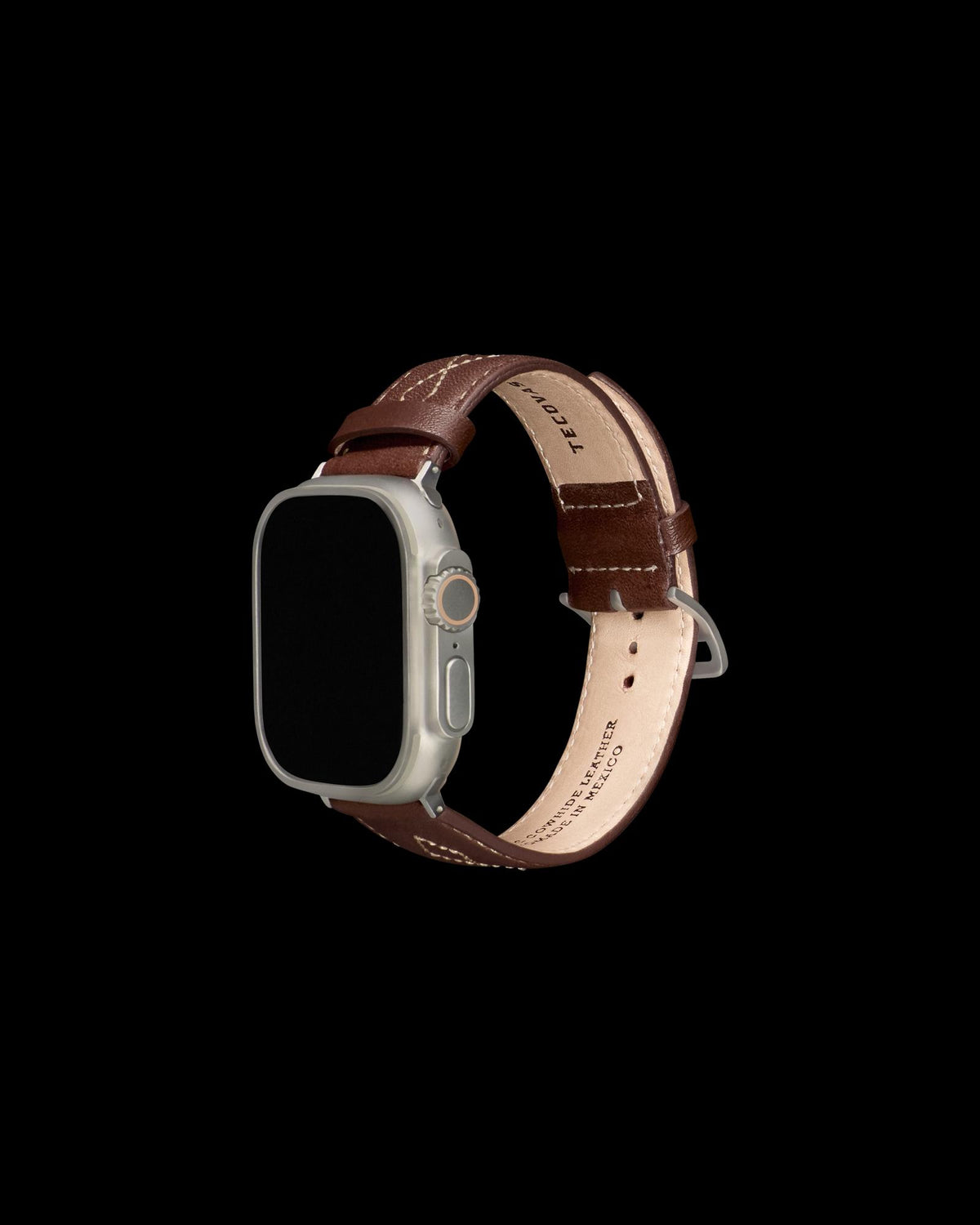 Closeup view of Cowhide Apple Watch Band - Brown