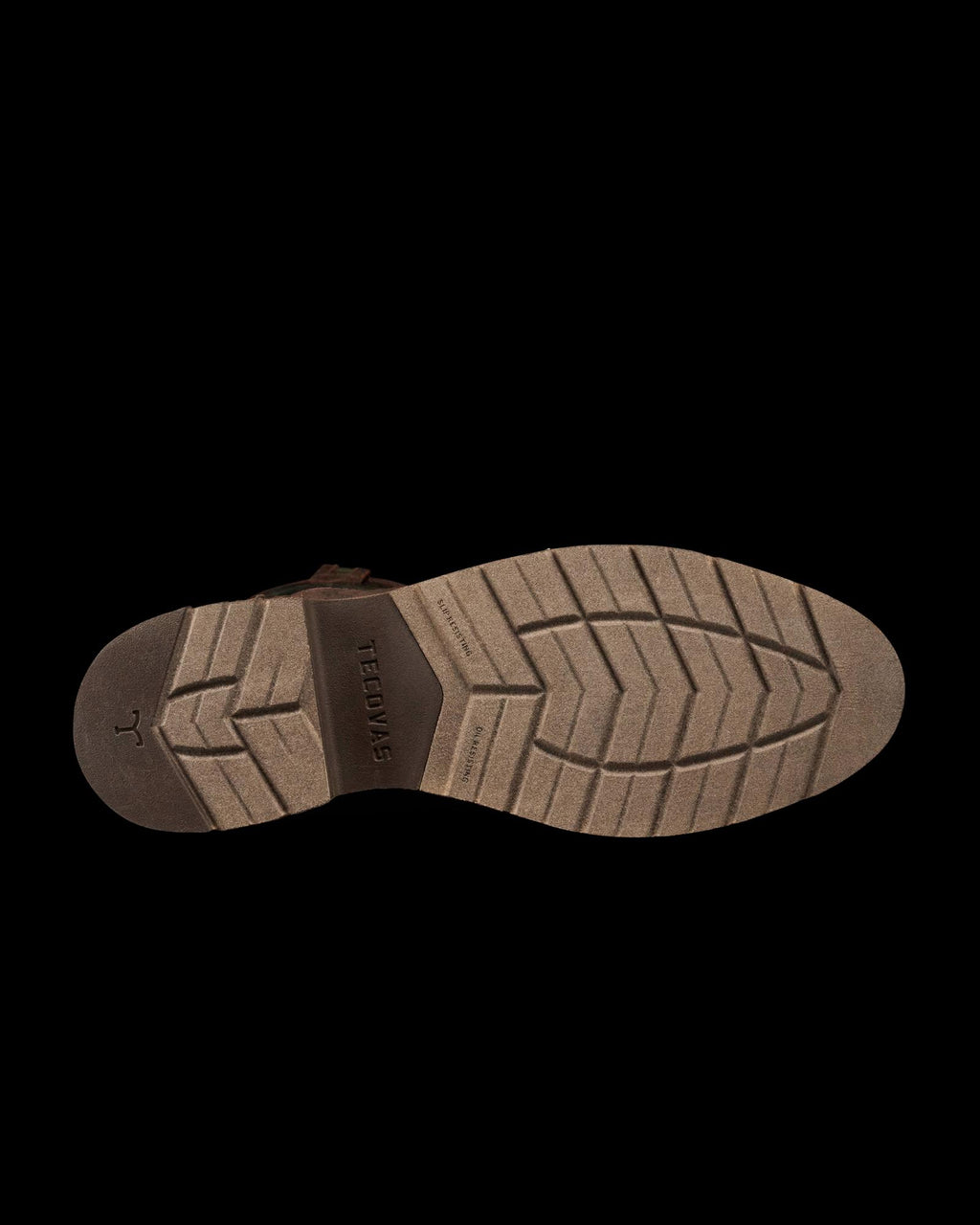 Sole view of Tecovas x Mossy Oak Snake Boot - Full Foliage Cowhide on plain background