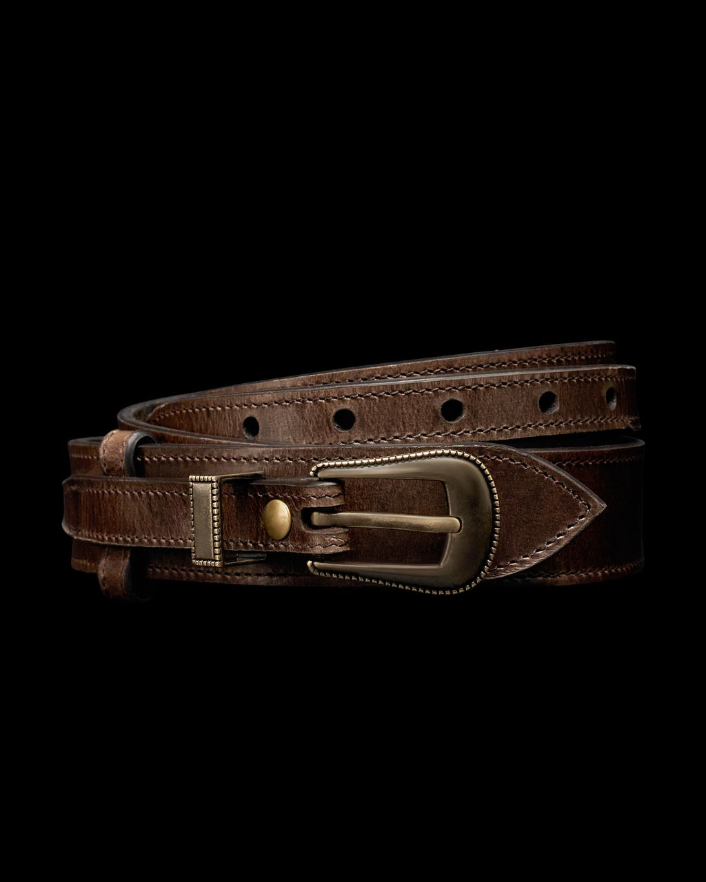 Front view of Men's Ranger Belt - Dark Brown on plain background