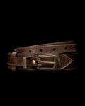 Front view of Men's Ranger Belt - Dark Brown on plain background