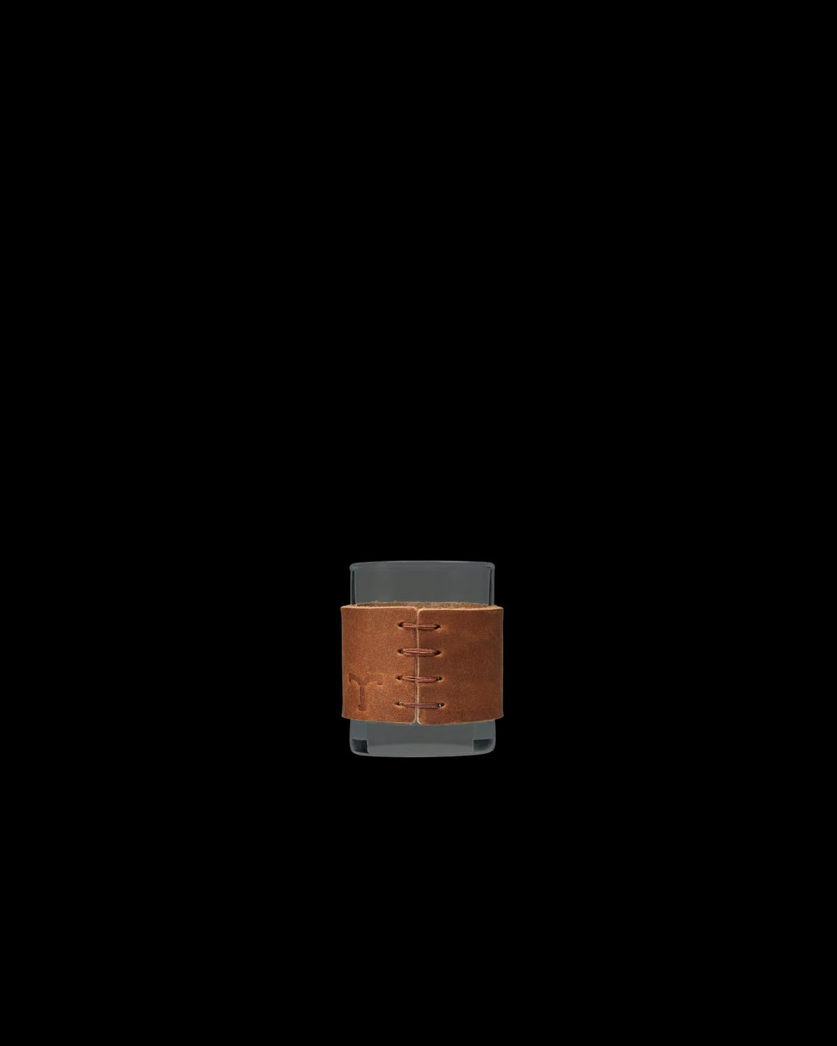 Back view of Leather Tasting Glass - Brown on plain background