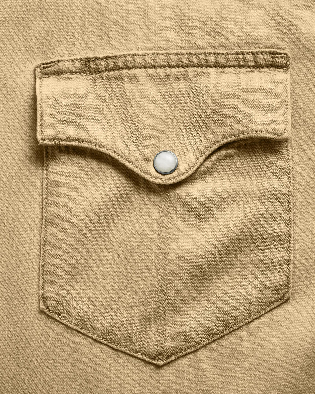 Closeup detail view of Men's Denim Long Sleeve Pearl Snap - Coriander