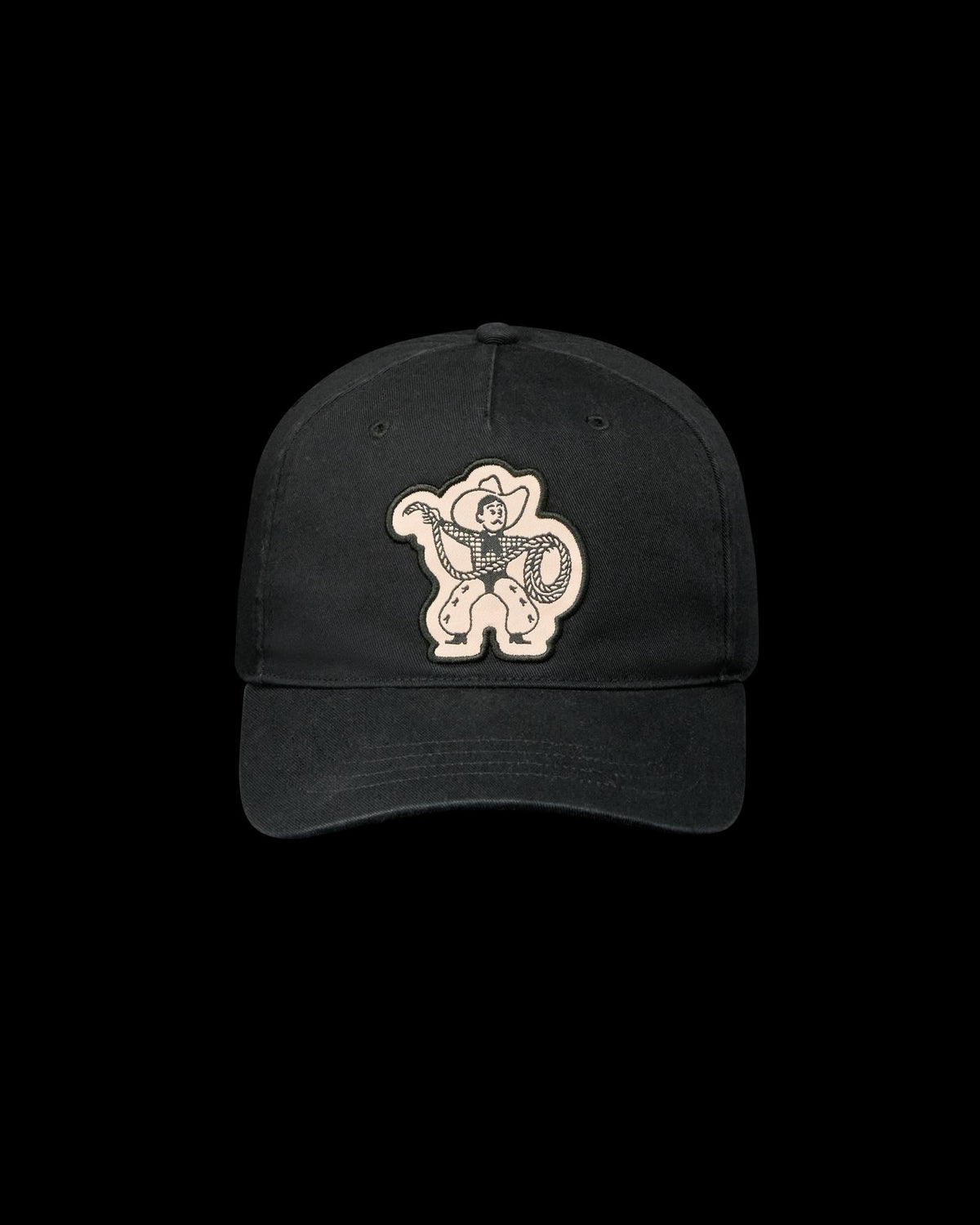 Front view of Cowboy Patch Hat - Black on plain background