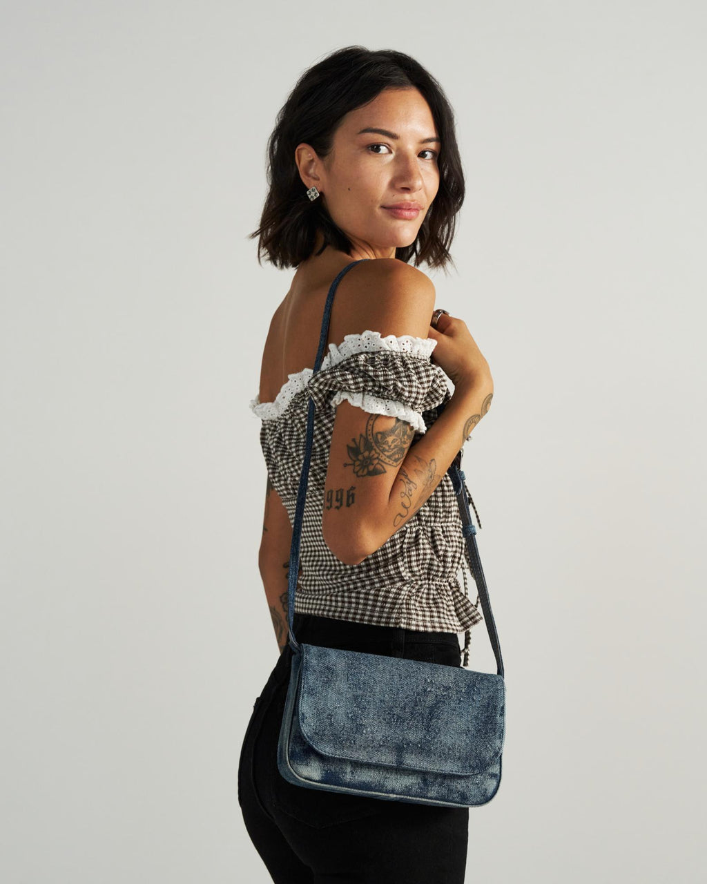 View of Denim Shoulder Bag - Medium Wash