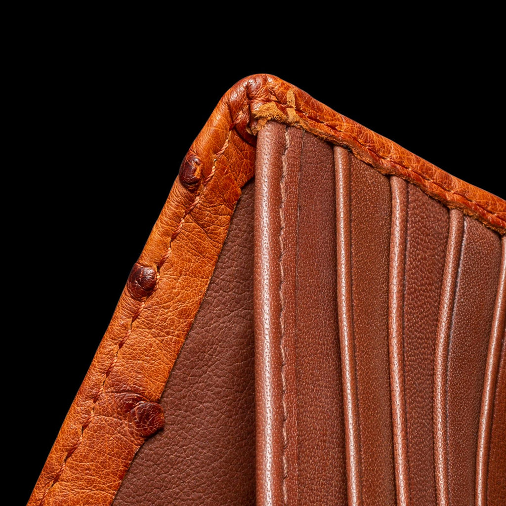 Closeup view of Ostrich Billfold - Pecan