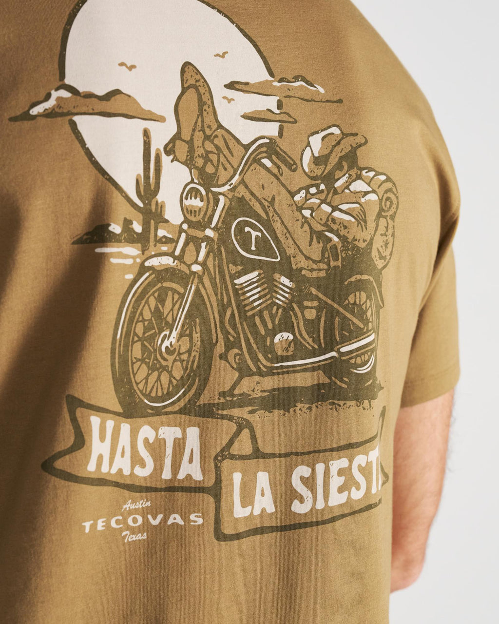 Back view of Men's Hasta La Siesta T-Shirt - Olivewood on model