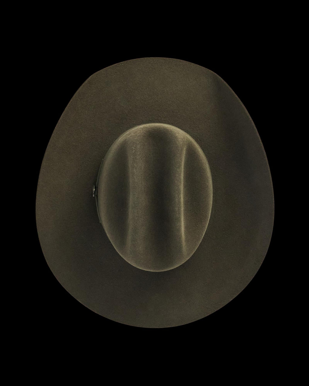 Top view of Cattleman Wool Cowboy Hat - Dark Olive on plain background