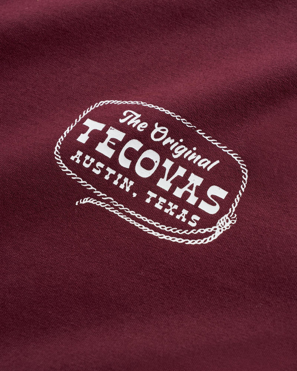 Closeup detail view of Men's Original Tecovas Rope Tee - Port / Bone