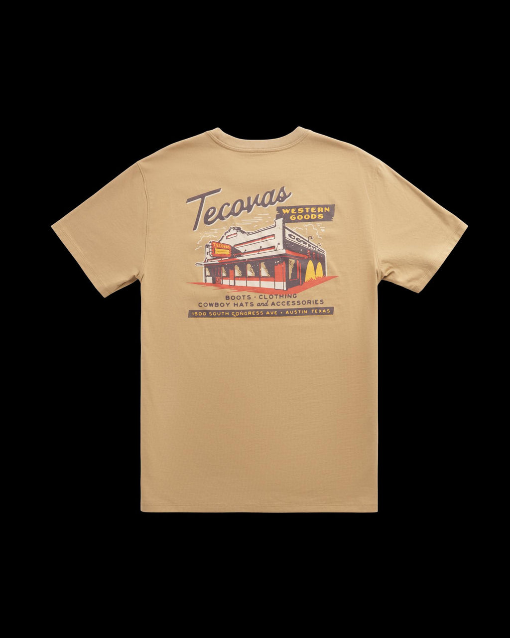 Closeup detail view of Men's Store Front Pocket T-Shirt - Khaki/Multi