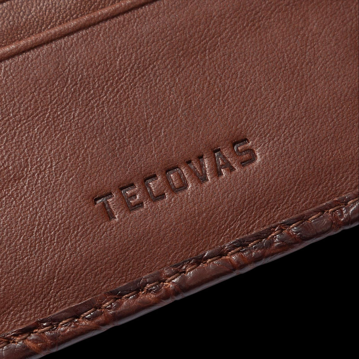 Closeup detail view of Alligator Billfold - Walnut
