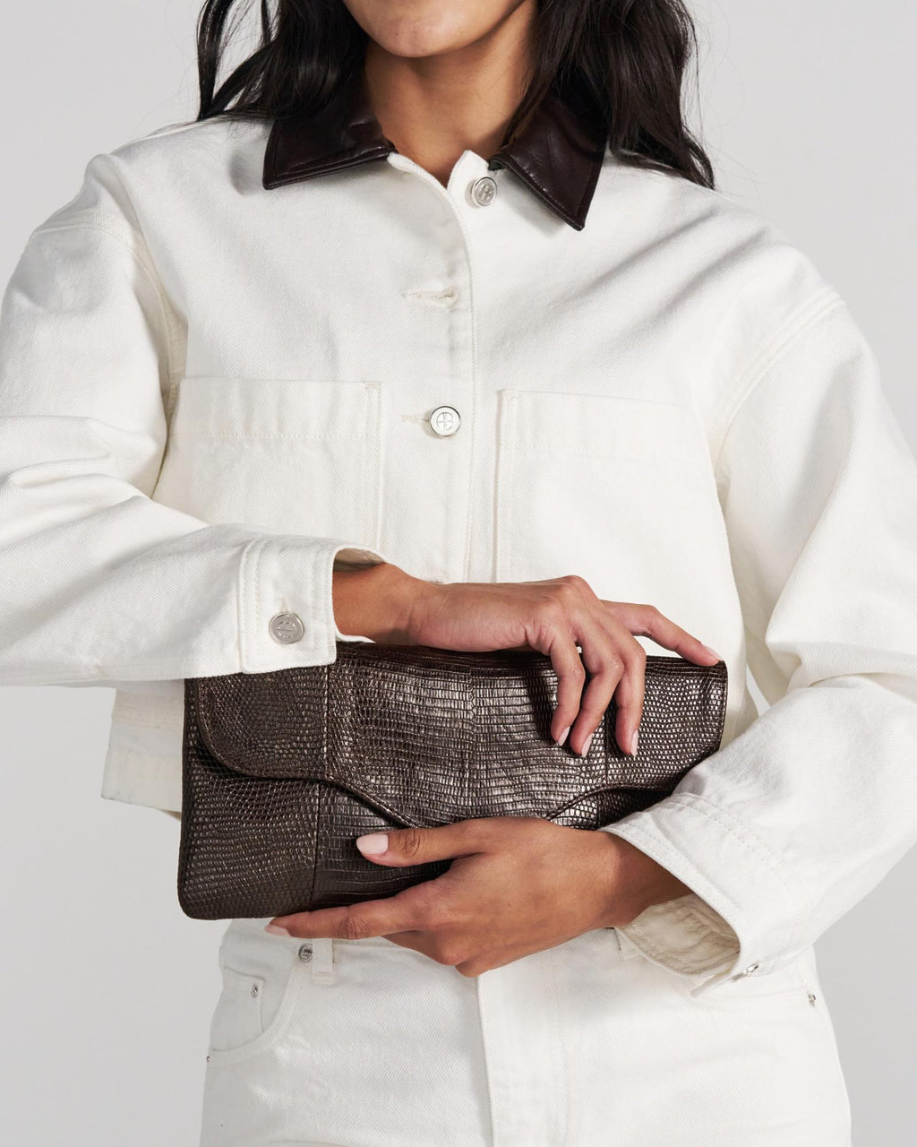 View of Lizard Clutch - Coffee