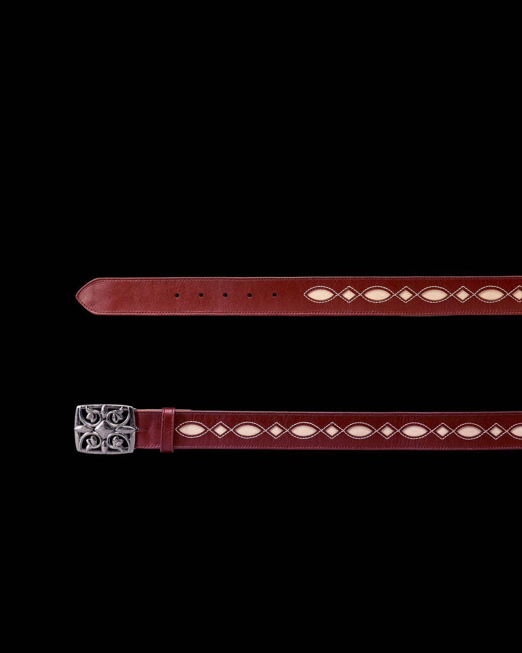 View of Women's Diamond Inlay Belt - Scarlet/Bone
