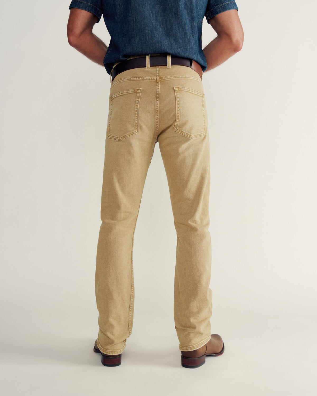 Back view of Men's Slim Straight Stretch Twill - Khaki on model
