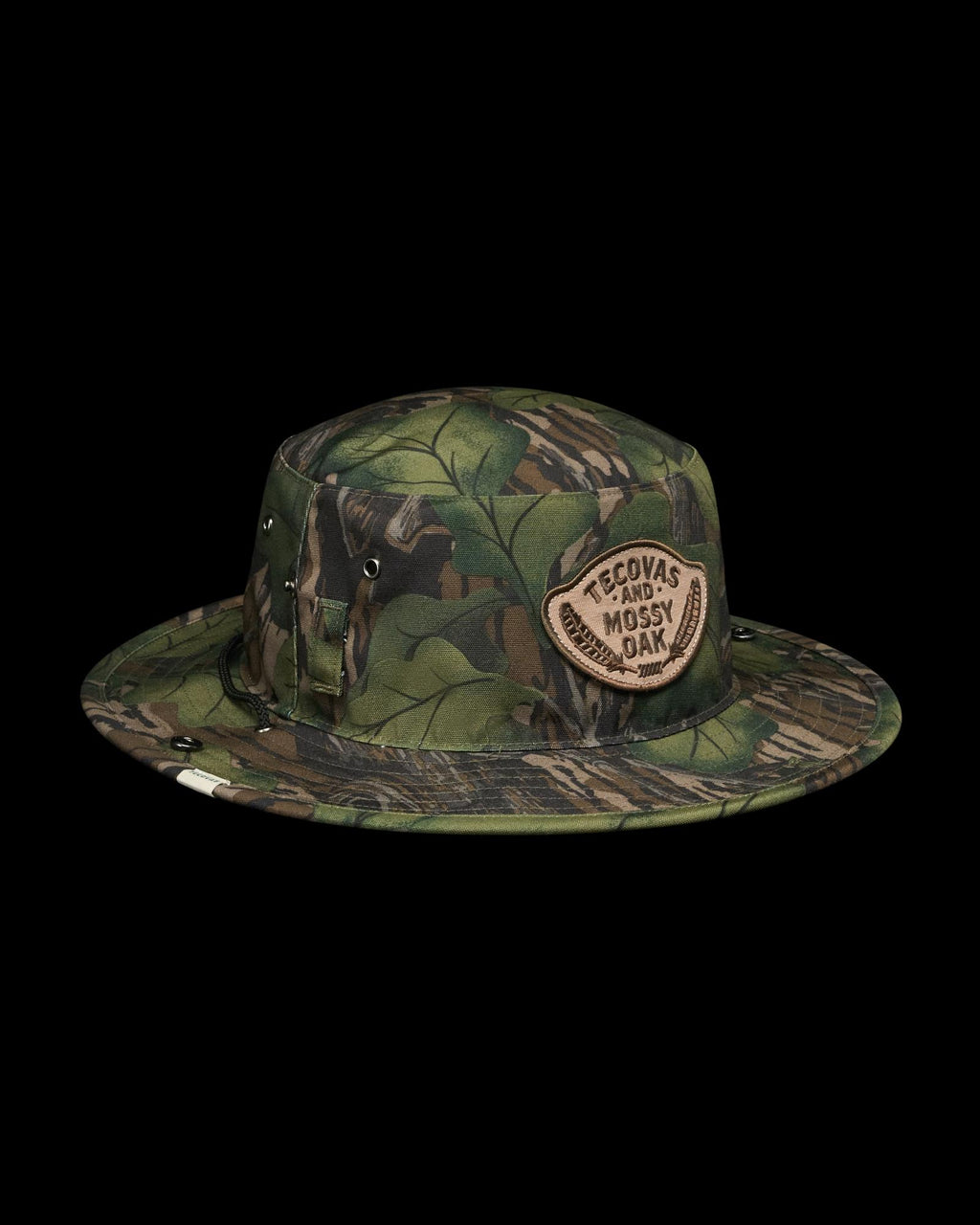Quarterfront view of Tecovas x Mossy Oak Boonie Hat - Full Foliage on plain background