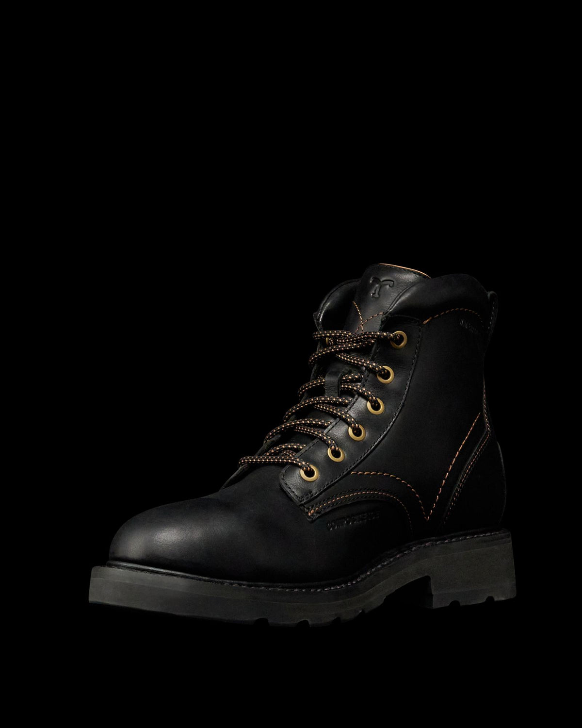 Quarterfront view of LongHaul Waterproof Lace Up Composite Toe Work Boot - Midnight on plain background