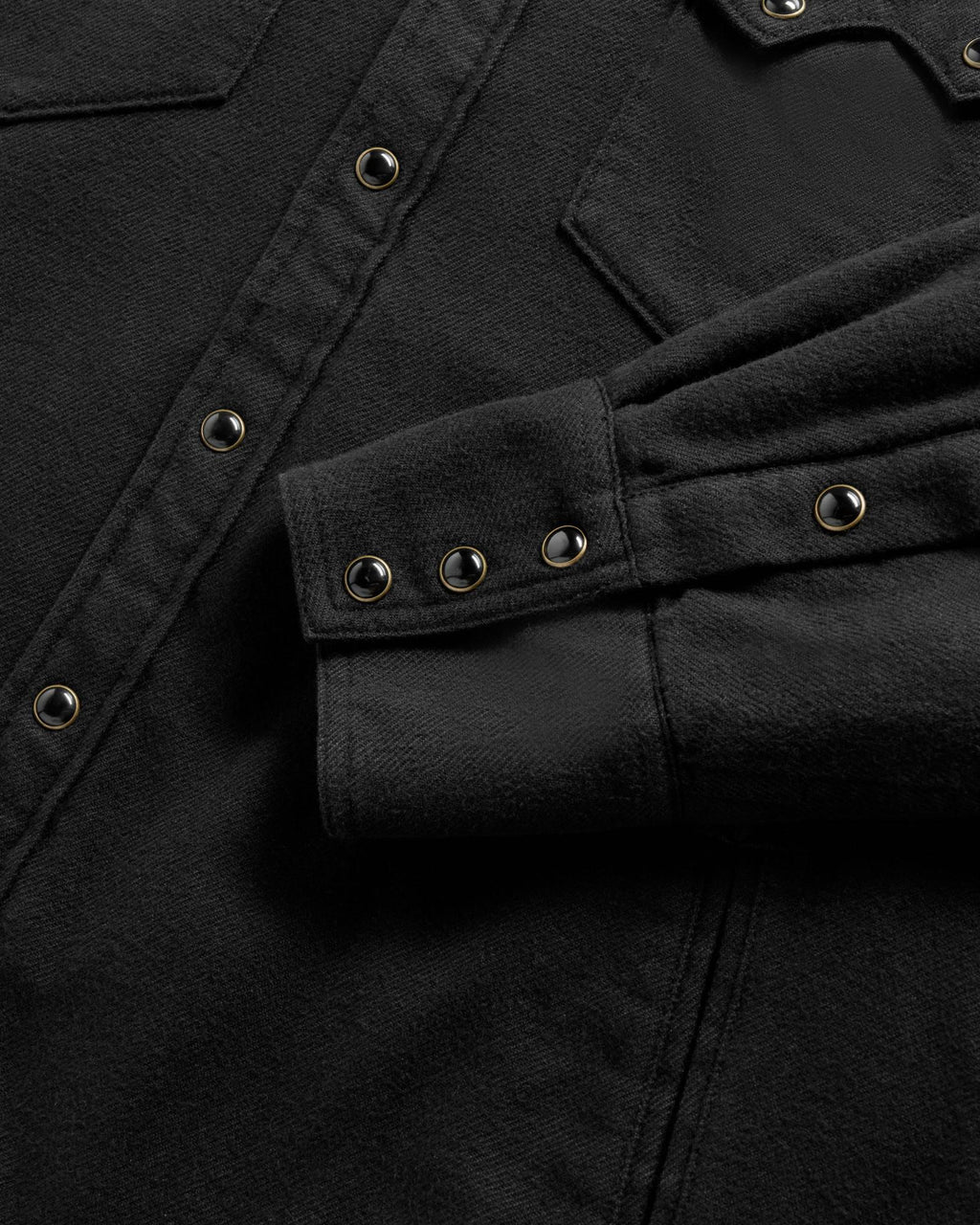 Closeup detail view of Men's Sawtooth Pearl Snap Shacket - Black