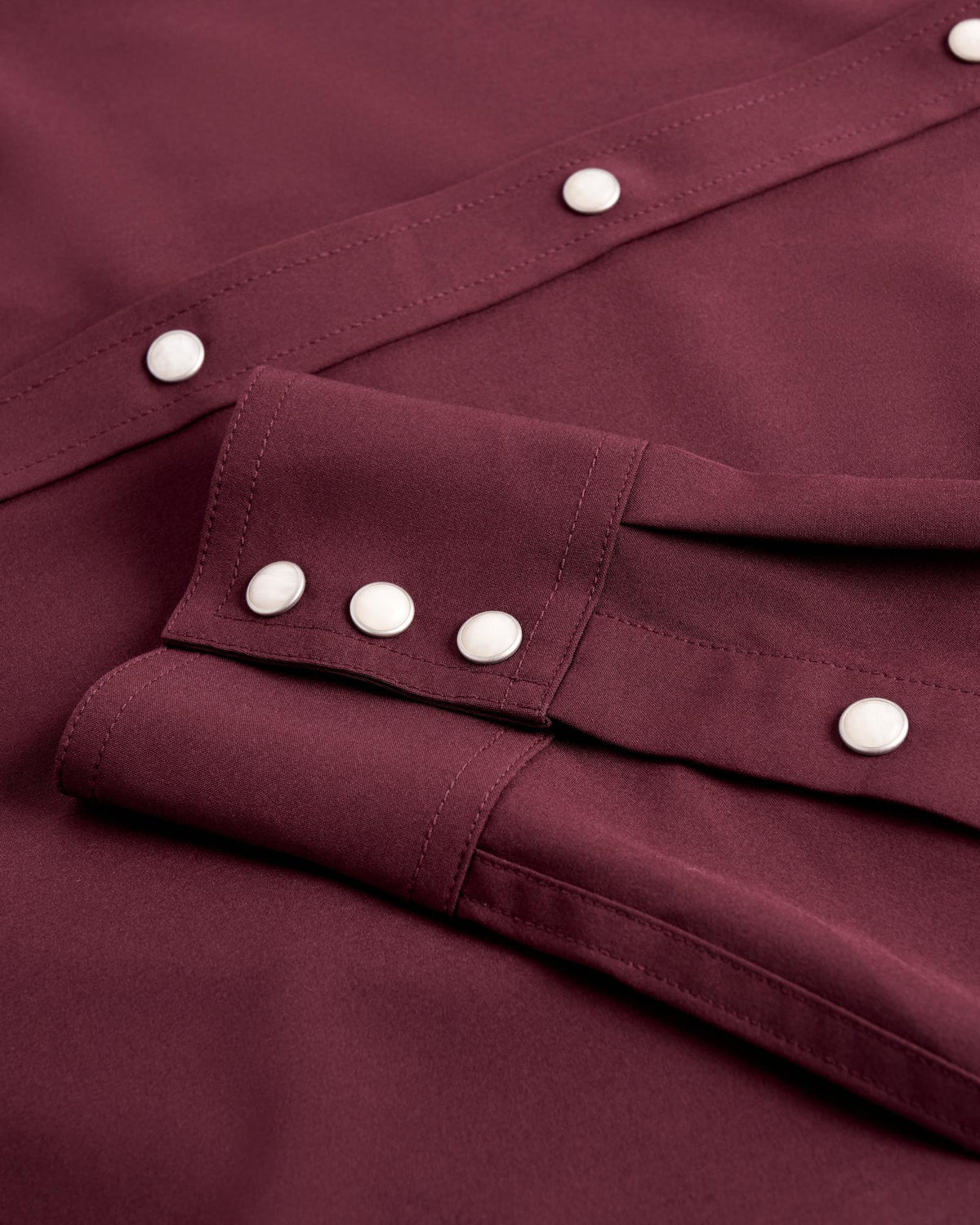 Closeup detail view of Men's Performance Western Pearl Snap - Maroon