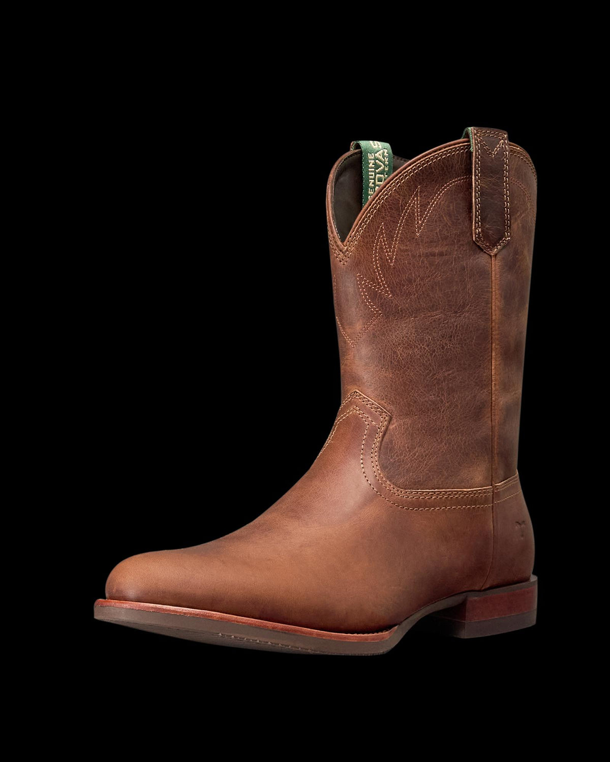 Quarterfront view of The Glen - Light Molasses Cowhide on plain background