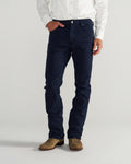 Front view of Men's Slim Straight Stretch Twill - Dark Navy on model
