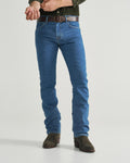 Front view of Men's Slim Straight Heritage Denim - Medium Blue on model