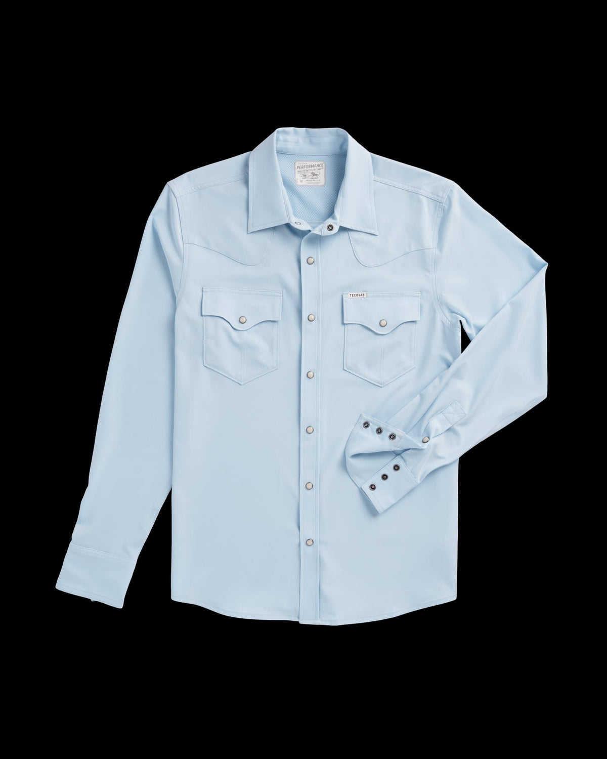 Closeup detail view of Men's Performance Western Pearl Snap LS - Sky