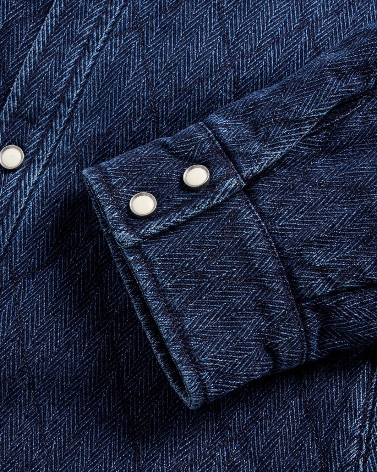 Closeup view of Men's Quilted Herringbone Shacket - Indigo