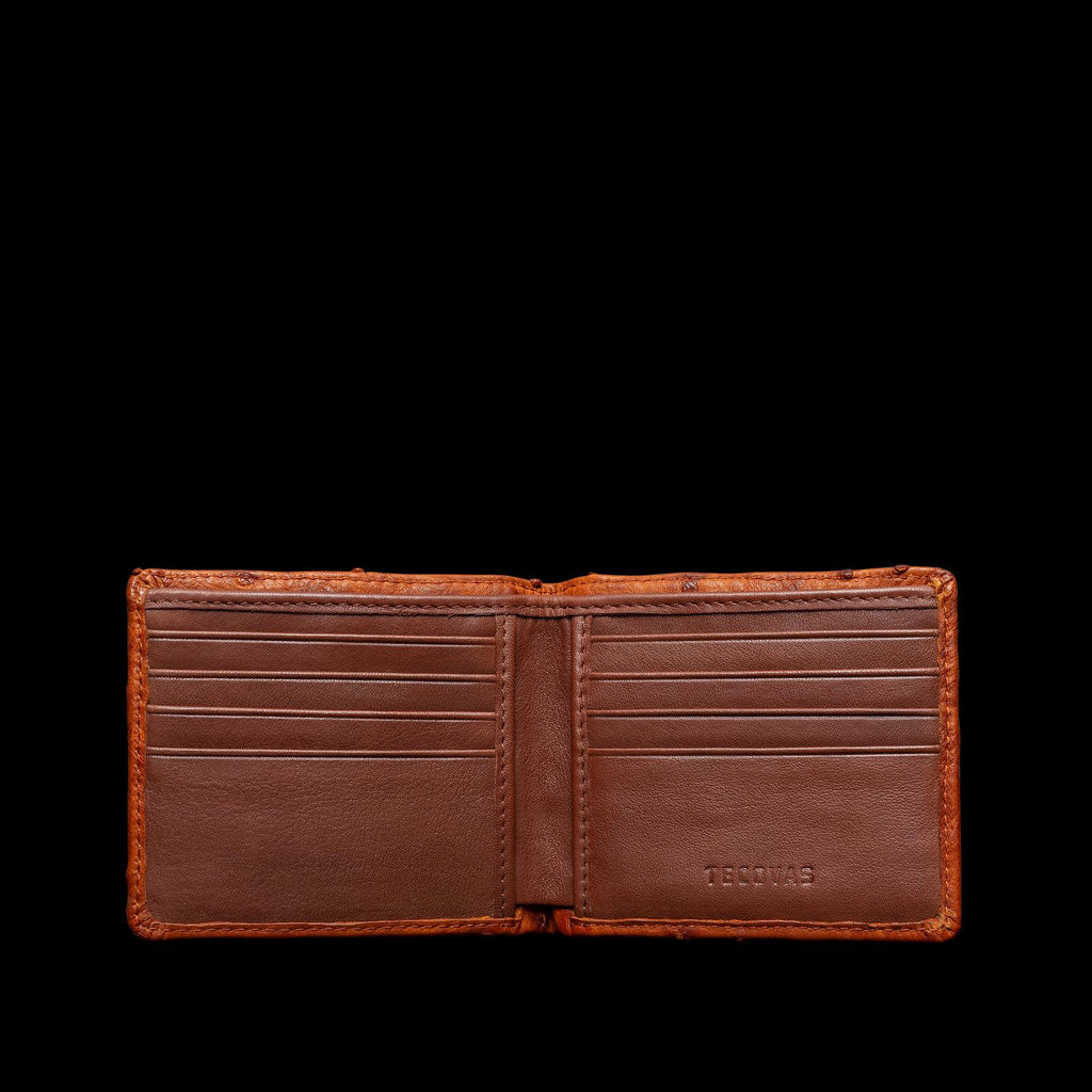 Front view of Ostrich Billfold - Pecan on plain background