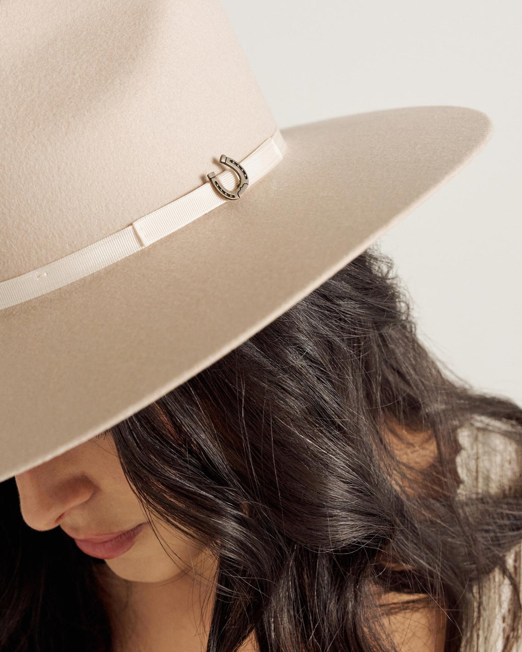 View of The Belle Wool Cowgirl Hat - Cream on model