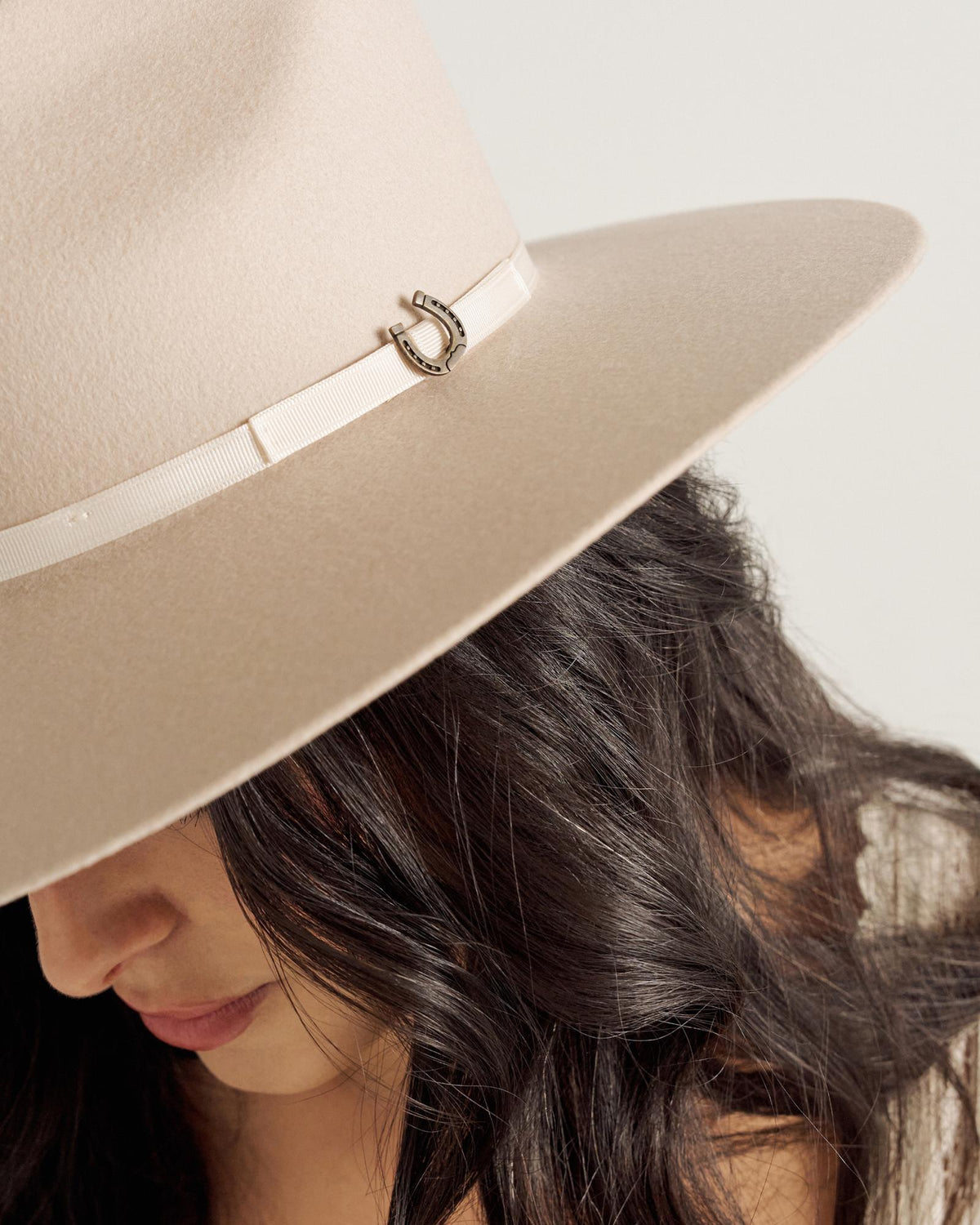 View of The Belle Wool Cowgirl Hat - Cream on model