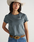 Front view of Women's Store Front Tee - Blue on plain background