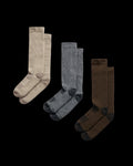 Quarterfront view of Mid-Calf Sock (3 Pack) - Tan / Dark Gray / Brown on plain background
