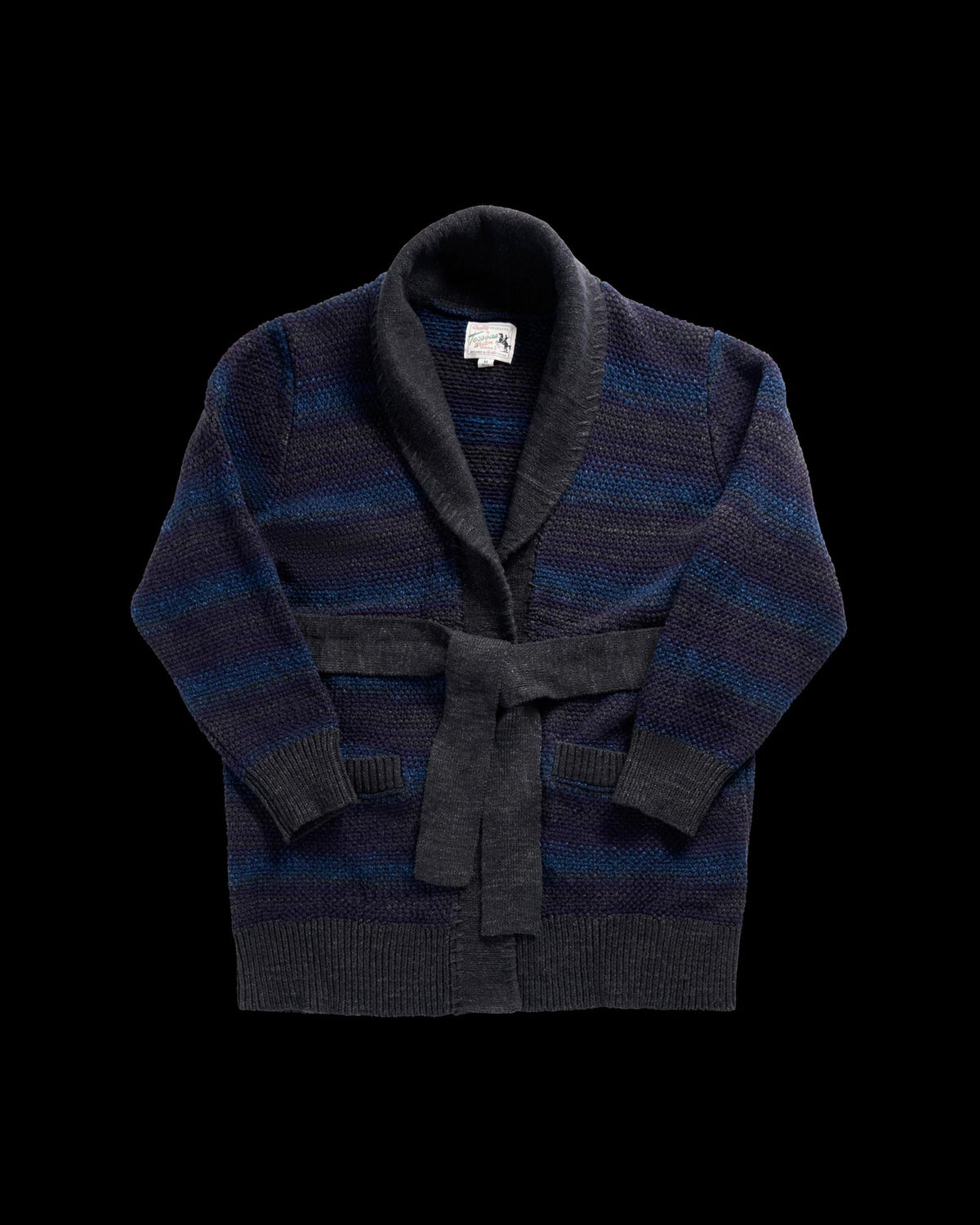 Closeup detail view of Men's Shawl Collar Wrap Sweater - Multi