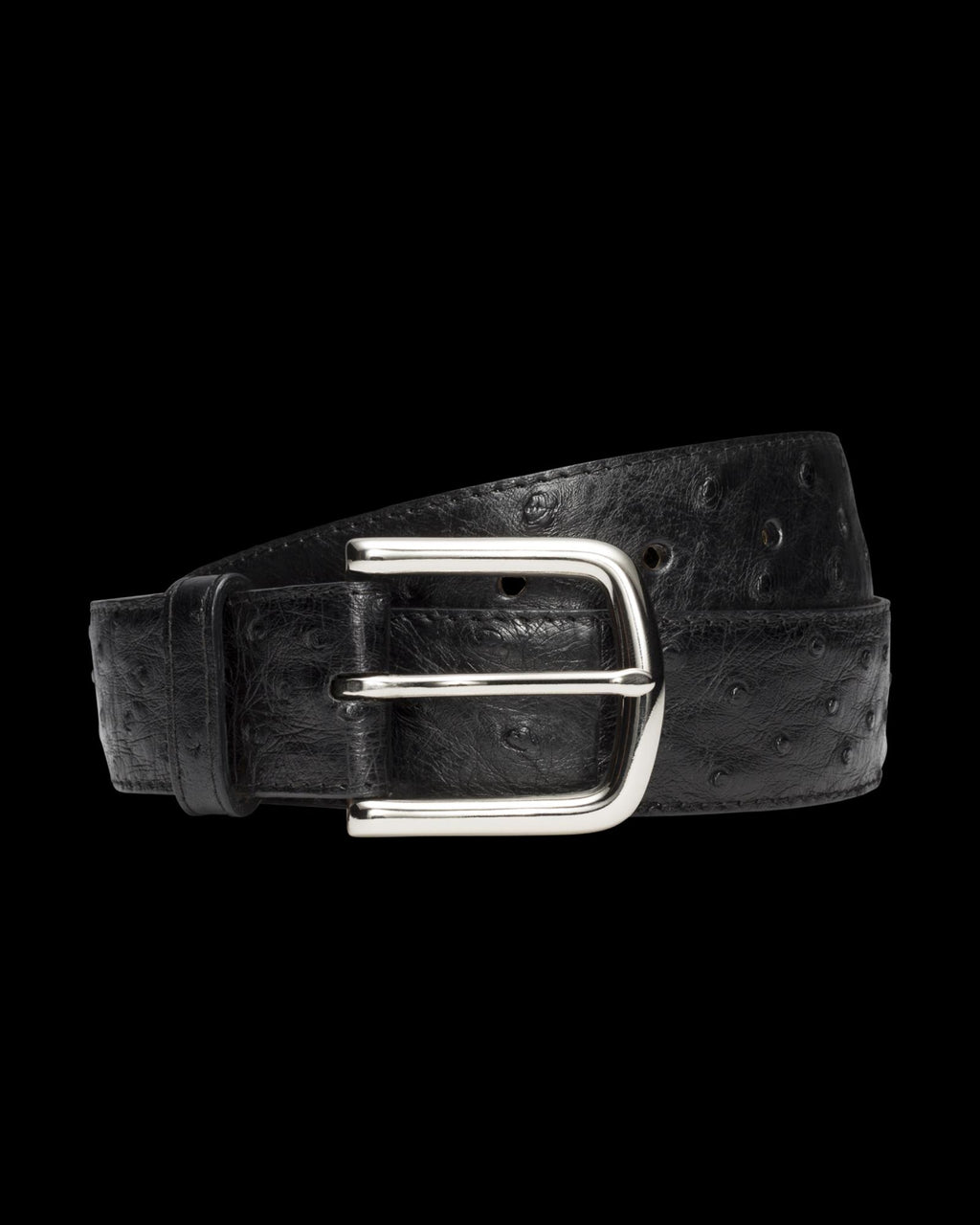 Front view of Men's Ostrich Belt II - Midnight on plain background