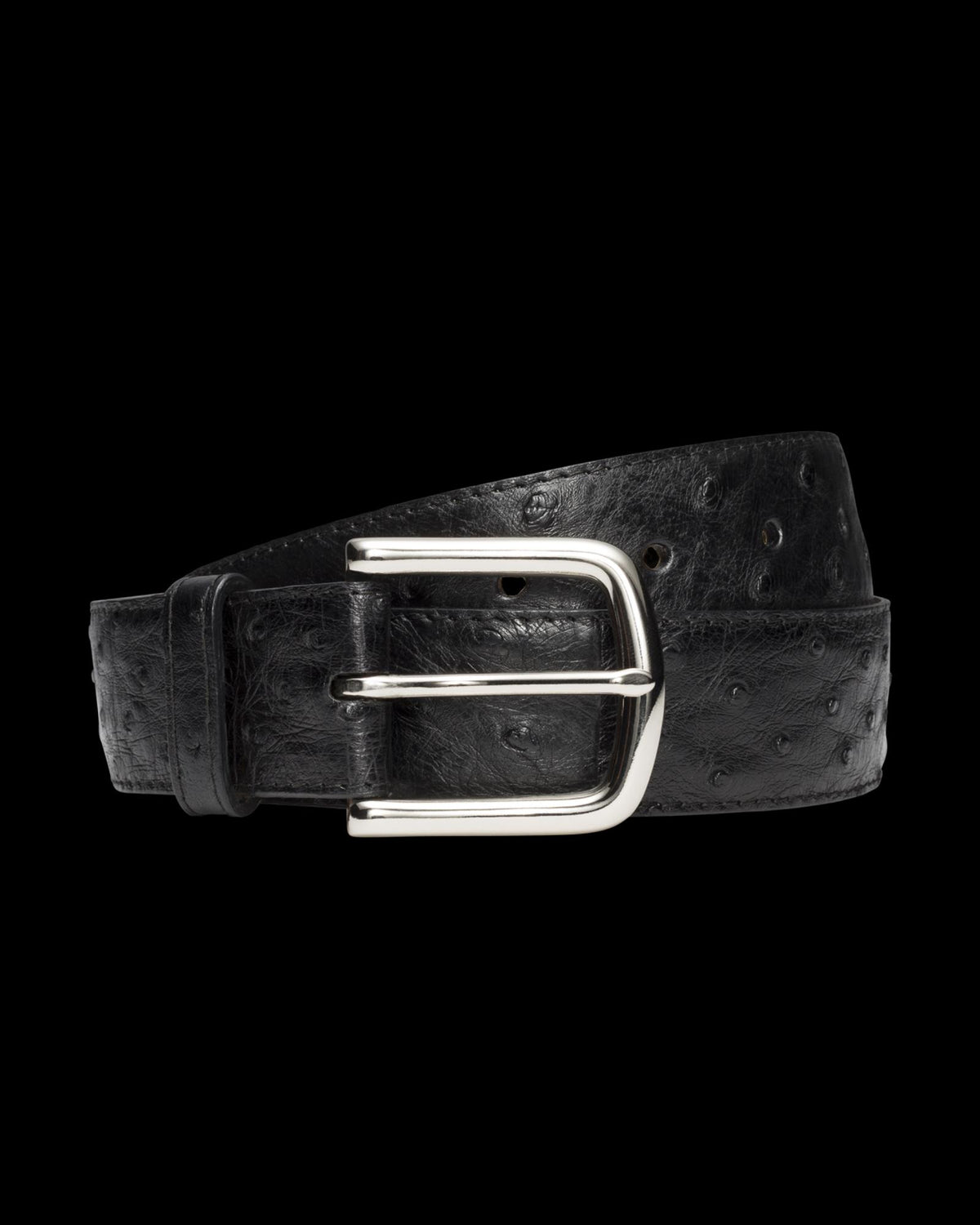 Front view of Men's Ostrich Belt II - Midnight on plain background