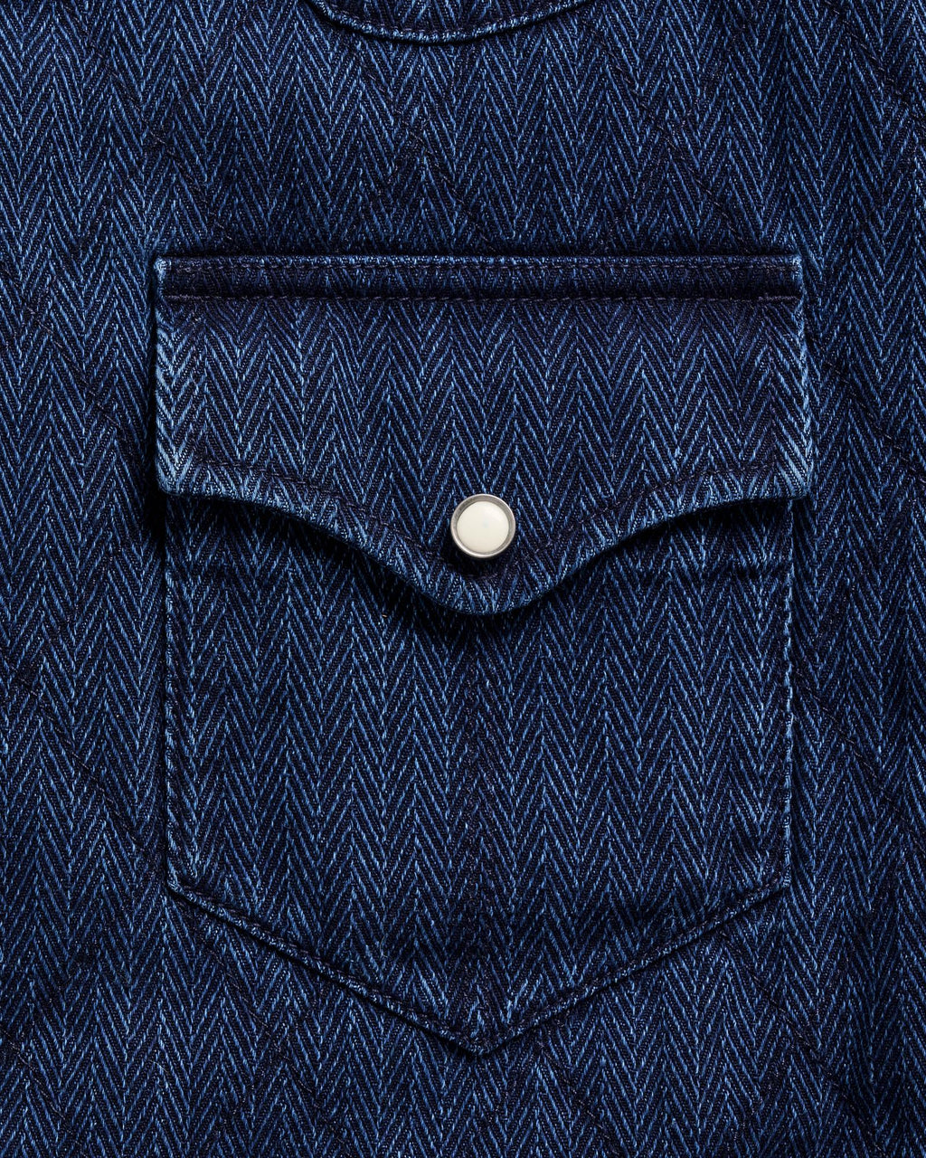 Closeup view of Men's Quilted Herringbone Shacket - Indigo