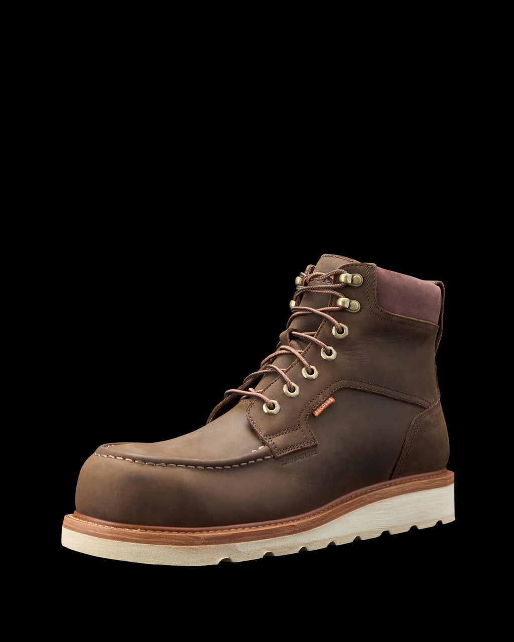 Quarterfront view of LongHaul Waterproof Moc Composite Toe Work Boot - Espresso on plain background