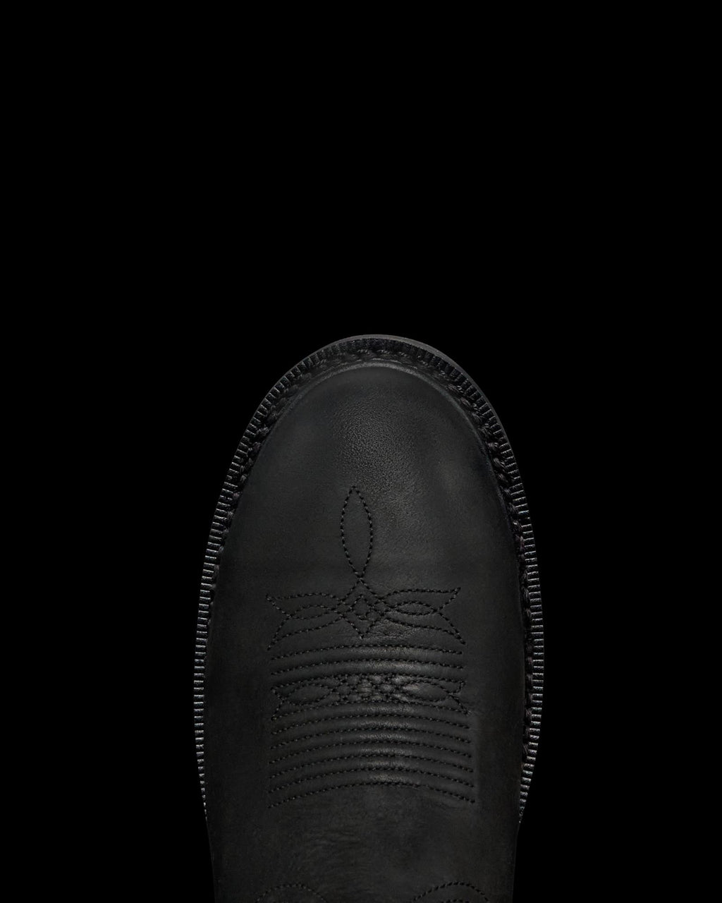 Toe view of The LH WP Round Comp Toe Work Boot - Midnight Cowhide on plain background