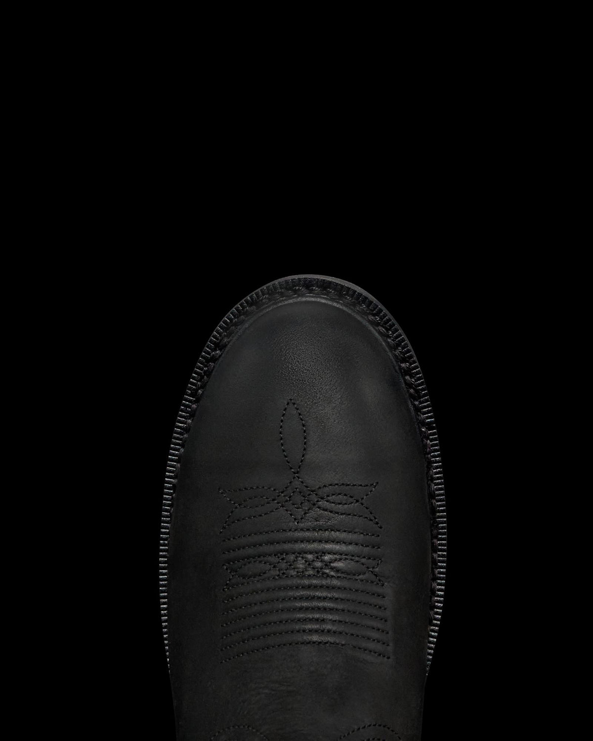 Toe view of The LH WP Round Comp Toe Work Boot - Midnight Cowhide on plain background