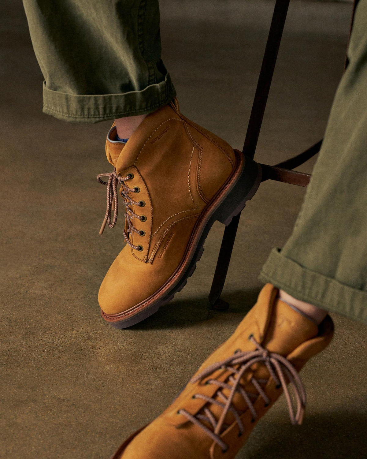 Toe view of LongHaul Waterproof Lace Up Composite Toe Work Boot - Light Tan on plain background