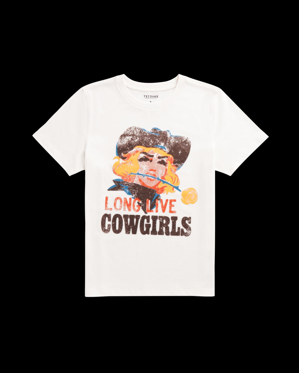 Front view of Women's Long Live Cowgirls Tee - Bone on plain background