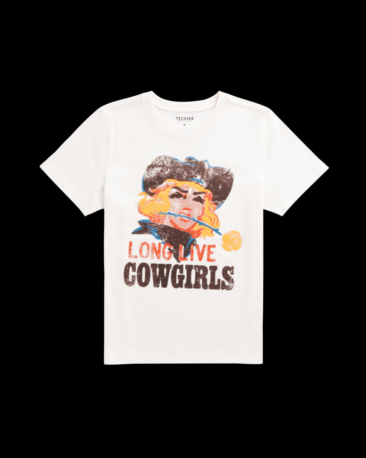 Front view of Women's Long Live Cowgirls Tee - Bone on plain background