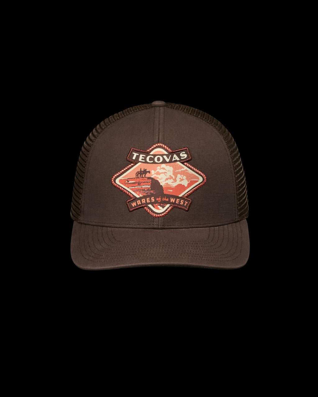 Front view of Tecovas Wares of the West Trucker - Dark Brown on plain background
