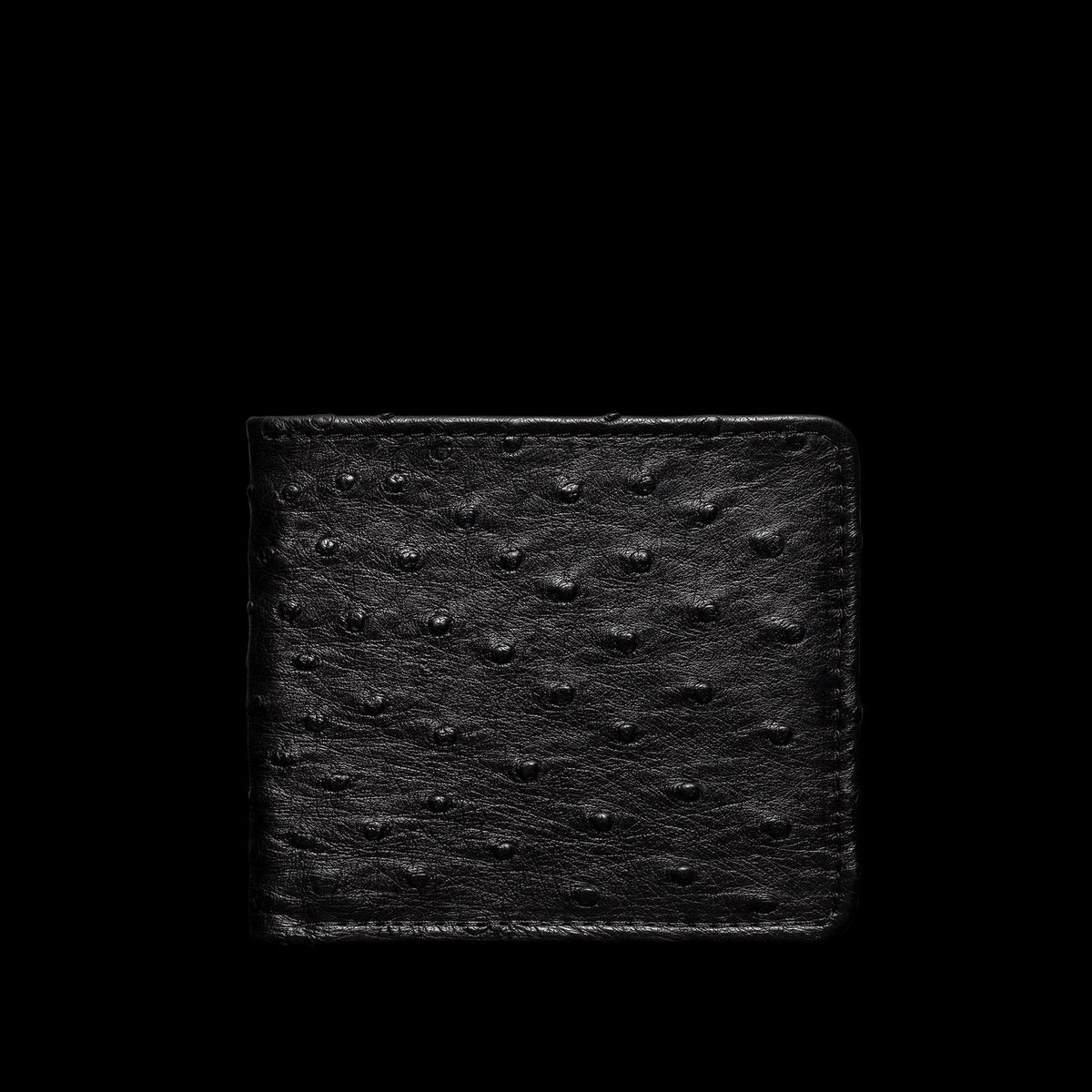 Front view of Ostrich Billfold - Midnight on plain background