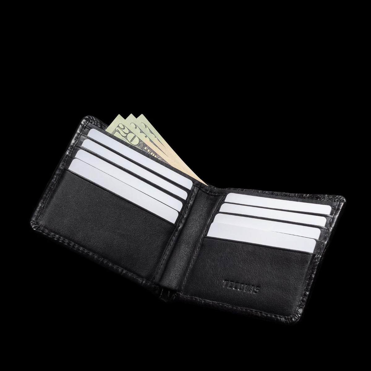 Inside view of Alligator Billfold - Midnight on plain background