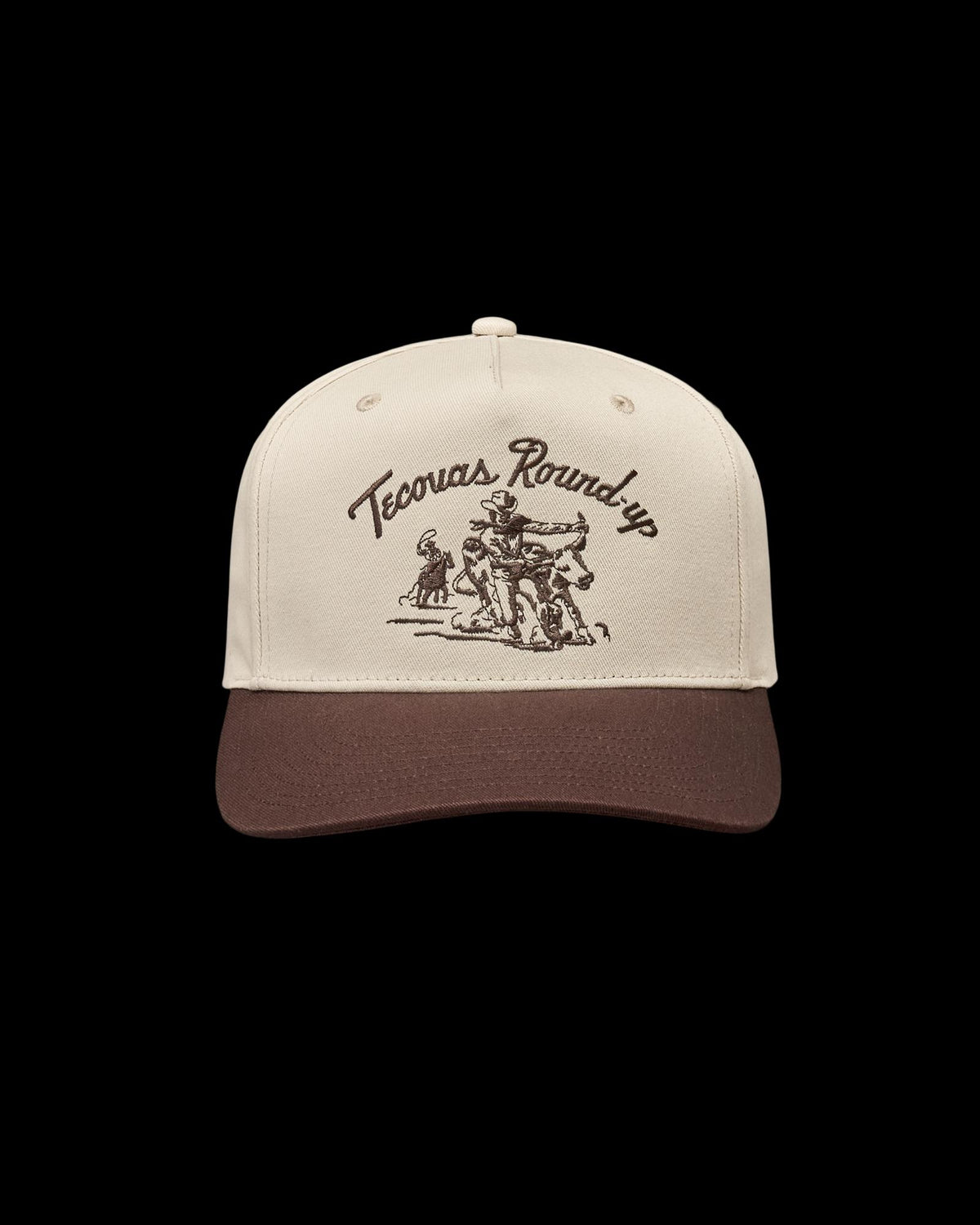 Front view of Tecovas Round-Up Hat - Cream/Brown on plain background
