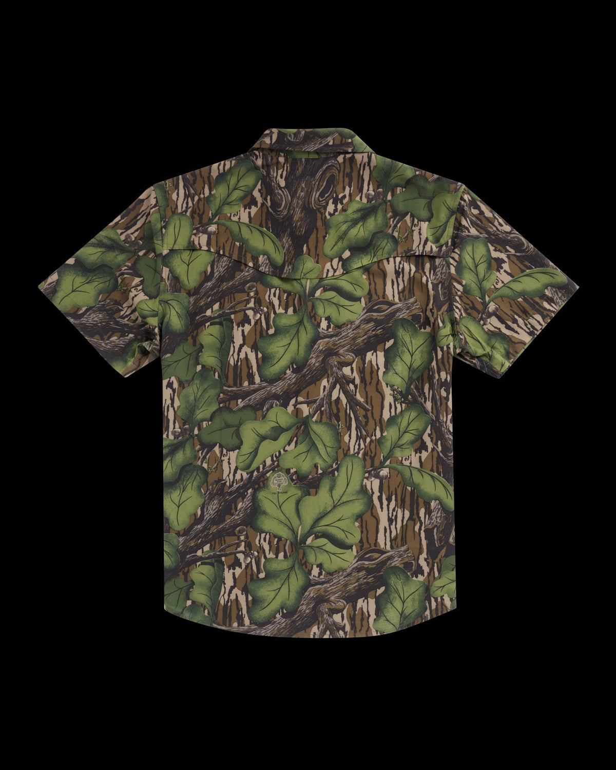 Closeup detail view of Men's Tecovas x Mossy Oak Performance Western Short Sleeve - Full Foliage