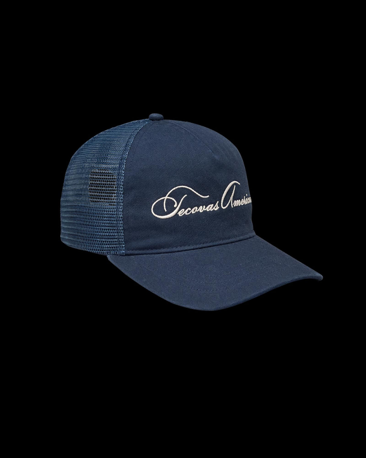 Quarterfront view of Tecovas American Trucker - Washed Navy on plain background