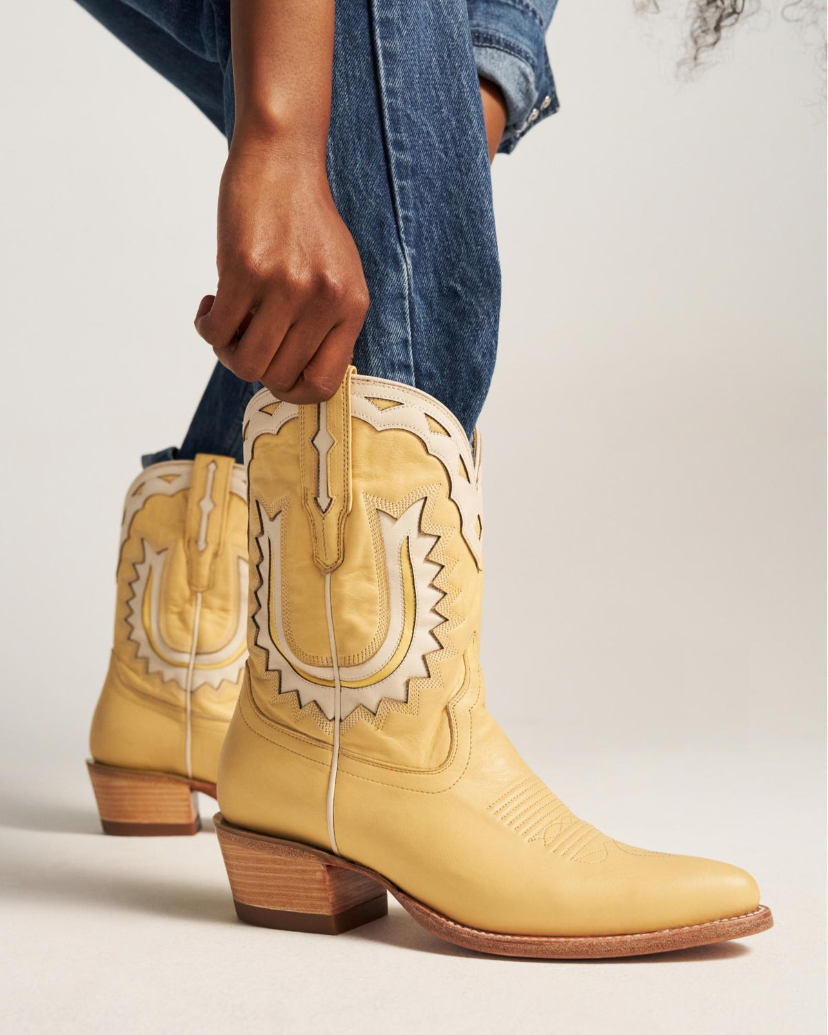 View of The Jolene - Pale Yellow Cowhide