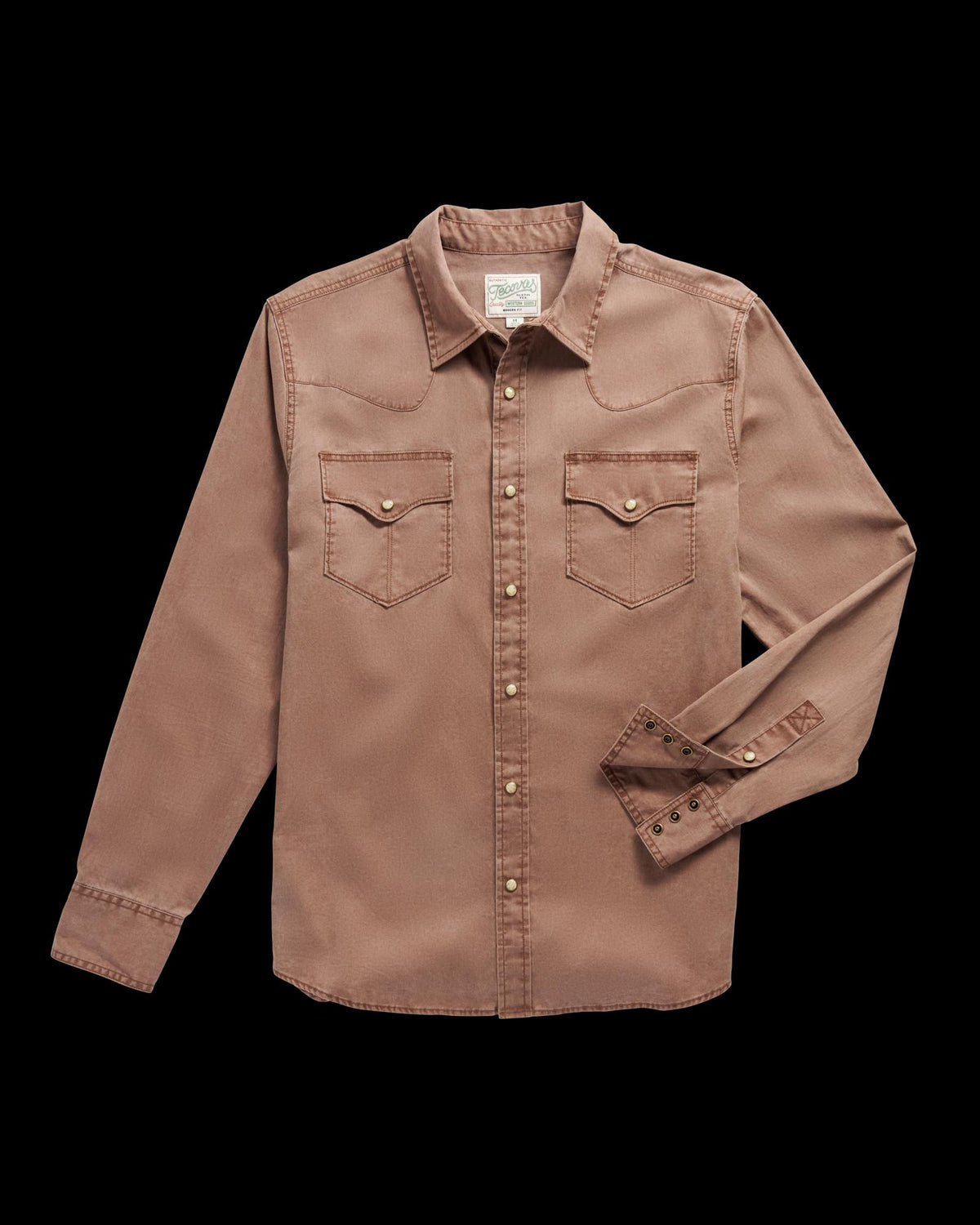 Closeup detail view of Men's Thorn Stopper Pearl Snap LS - Brown