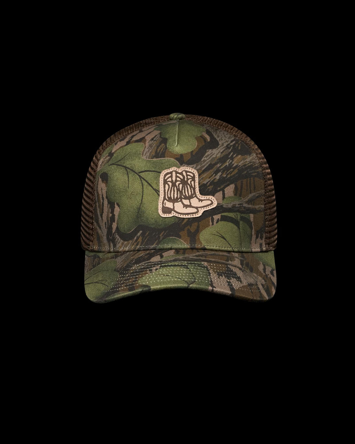 Front view of Tecovas x Mossy Oak Full Foliage Trucker - Full Foliage on plain background